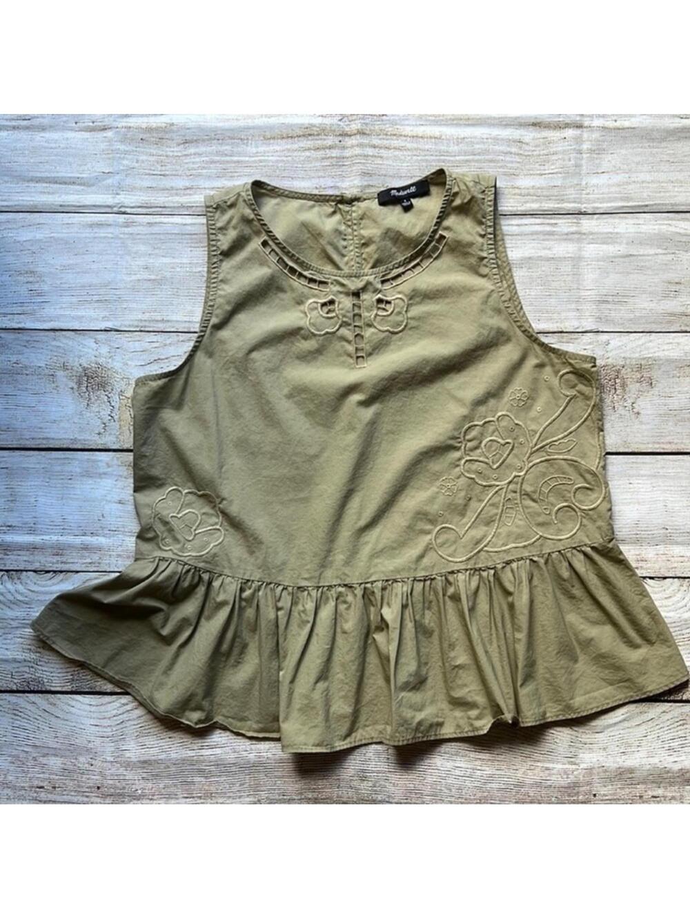 💚 Madewell Sleeveless Spring / Summer Cotton Blouse Embroidery